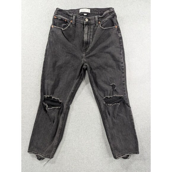 Abercrombie Fitch Jeans Womens Size 28 Black Ankle Straight High Rise Distressed - Picture 1 of 15